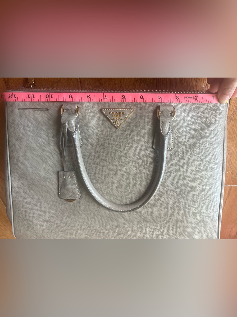 Prada Saffiano Double zip Lux in Argilla + Strap, Authenticity Card Style#BN2274 - Picture 15 of 16